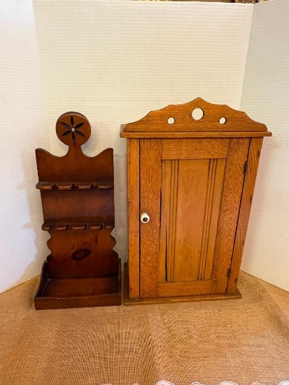 ANTIQUE CABINET W/PORCELAIN PULL, 6 1/4"D X 12"W X 19 1/2"H, OAK
