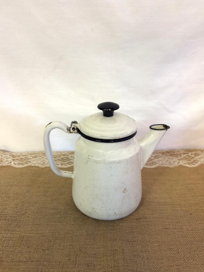 ANTIQUE ENAMEL COFFEE POT, APPROX 8.5" TALL