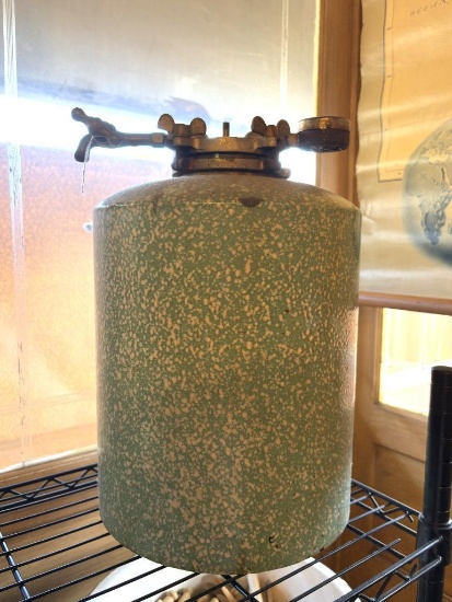 AWESOME GREEN AND CHROME SPECKLED ENAMELED TANK BRASS FITTINGS, APPROX 16" TALL