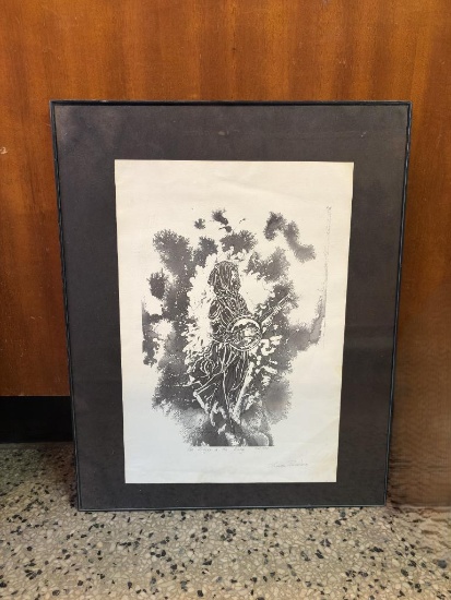 "THE SINGER IS THE SONG" ED 30 ETCHING - FRAMED AND ORIGINAL SIGNATURE BY LOUISE BUSSIERE 20"X16"