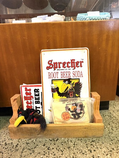 SPRECHER ADVERTISING LOT OF (3) METAL SIGNS, SEVERAL CARDSTOCK SIGNS