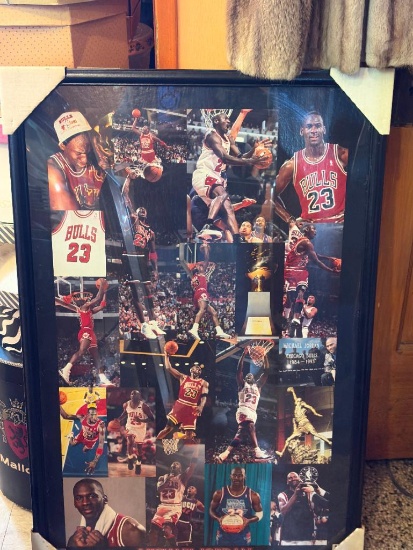 FRAMED MICHAEL JORDAN COLLAGE OF PHOTOS 36" X 24"