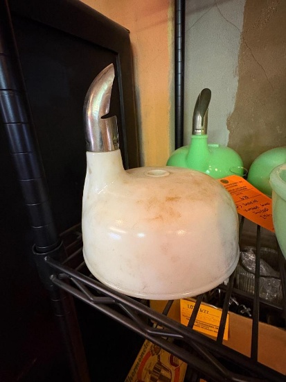 WHITE MILK GLASS JUICER WITH METAL SPOUT