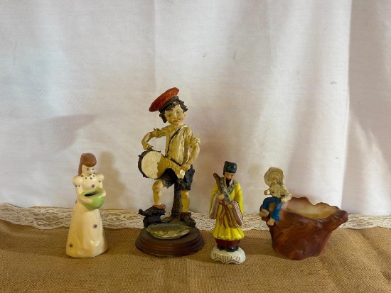 LOT OF FIGURINES: SMALL FISHING PLANTER, VINTAGE GULLIVER'S WORLD DRUMMER, JAPAN MAN