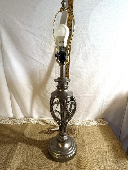 PEWTER COLOR METAL TABLE LAMP, APPROX 27" TALL
