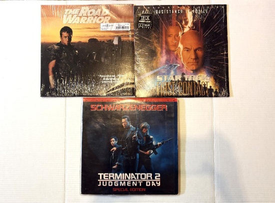 LOT OF (3) VINTAGE VIDEO DISCS : TERMINATOR 2 JUDGMENT DAY, STAR TREK FIRST CONTACT, AND