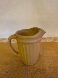 VINTAGE STONEWARE CREAM PITCHER W/RIBBING ON TOP EDGE 5 3/4