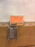 MID CENTURY ACCORDIAN MIRROR, WALL MOUNT W/SCISSORS ARM MIRROR, 6 1/4