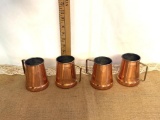 VINTAGE COPRAL COPPER MUGS SET OF (4), APPROX 4.5