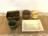 LOT OF VINTAGE PLANTERS (1) ZANESVILLE HOMESPUN RIBBED APPROX 4.25