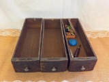 (3) ANTIQUE WOODEN DRAWERS, OAK W/UNIQUE ENGRAVING 5