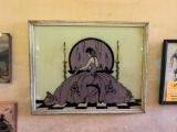 B.E. BUTTERFLY WING EFFECTS PROCESSED ON GLASS, MID 20TH CENTURY, WOMEN IN A GOWN,