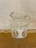 VINTAGE GLASS PITCHER CLEAR GLASS W/ WHEAT DESIGN