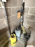 GARDENERS DELIGHT! WEEDWACKER, TWO GARDEN SPRAYERS, CLIPPERS, SAWS