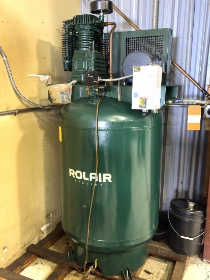 (2010) ROLAIR PISTON TYPE AIR COMPRESSOR, S/N NOT FOUND, 5 H.P., APPROX. 100 GALLON VERTICAL