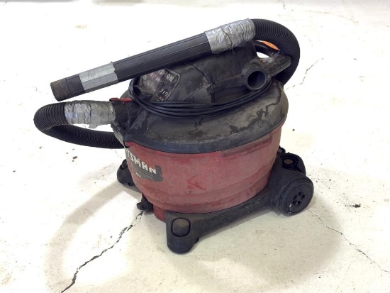 CRAFTSMAN WET/DRY VAC, HOSE NOT ORIGINAL, WITH MISC. ATTACHMENTS IN CABINET
