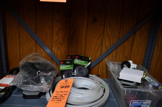 POLYETHYLENE TUBING, TAPE, BELTS & MISC. HARDWARE ON SHELF