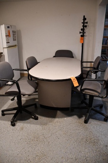 OVAL LUNCH TABLE W/5 CHAIRS, GRAY/BLACK, 29"H X 70"L X 36"W