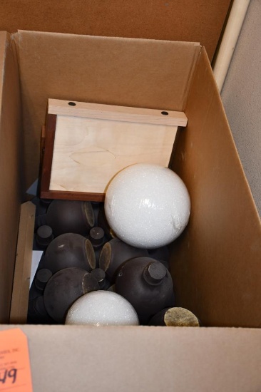 BOX W/MISC., MOSTLY BROWN FOAM JUGS