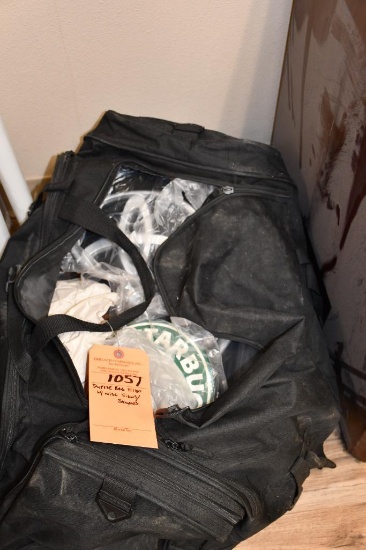 DUFFEL BAG FILLED W/MISC. SIGNS/SAMPLES