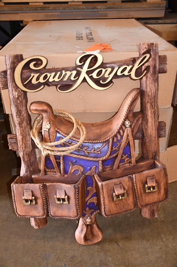 CROWN ROYAL "SADDLE" SIGN W/METAL STAND, 30" X 38"