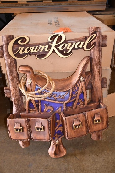 CROWN ROYAL "SADDLE" SIGN W/METAL STAND, 30" X 38"