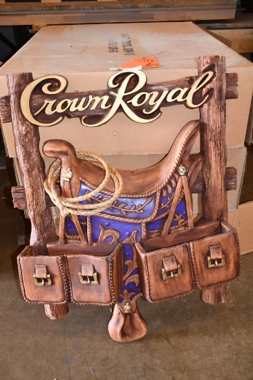 CROWN ROYAL "SADDLE" SIGN W/METAL STAND, 30" X 38"