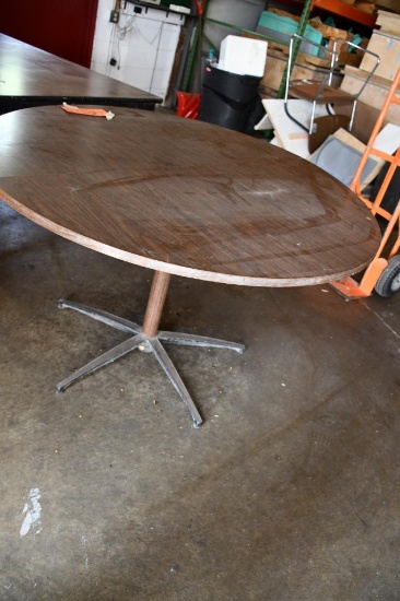 ROUND BROWN WOOD TOP TABLE W/METAL BASE, 47" DIA