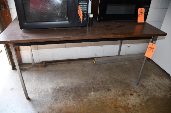 BROWN WOOD TOP W/METAL BASE TABLE, 30" X 60"