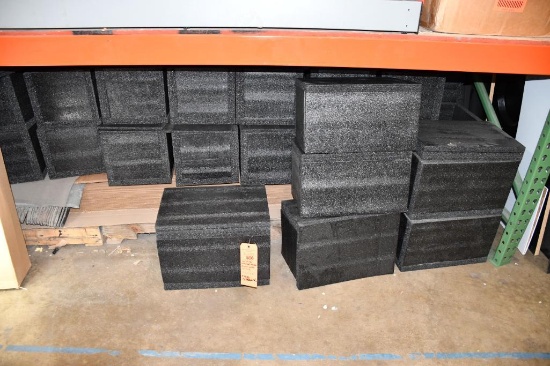 SECTION OF STYROFOAM PACKAGING BLOCKS, BLACK, 30+ TOTAL, 17" X 11" X 10" & MISC. CARDBOARD