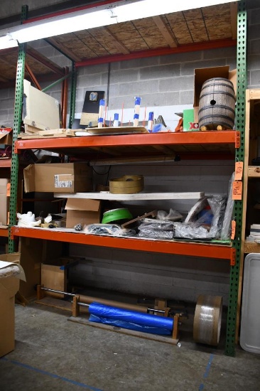 (2) SECTIONS OF TEAR DROP PALLET RACKING, GREEN VERTICAL/ORANGE HORIZONTAL, (6) TOTAL SHELVES, NO