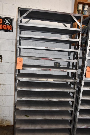 METAL SHELVING UNIT ON CASTERS, 3'W X 18"D X 78"H