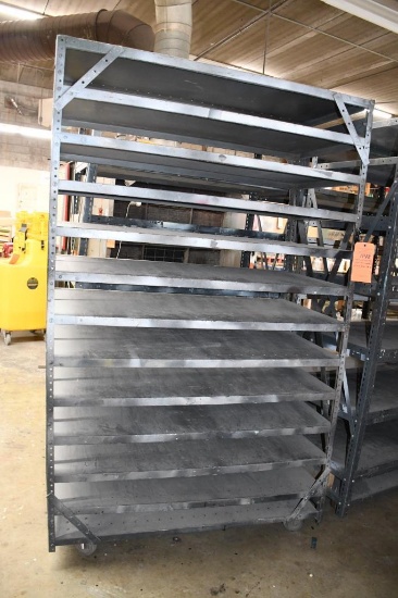 METAL SHELVING UNIT ON CASTERS, 4'W X 2'D X 78'H