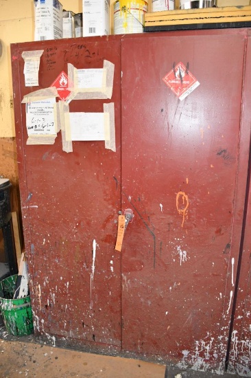 HAZMAT CABINET, PAINTED MAROON W/CONTENTS, 65"H X 43"W X 18"D