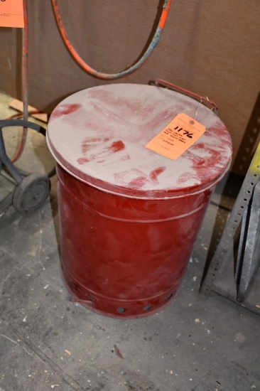 RED METAL FLIP TOP CAN FOR DIRTY RAGS, 21"H X 17" DIA