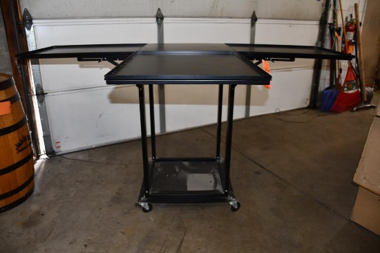 METAL GAME/PUB TABLE WITH DROP DOWN LEAVES, UNIT PICTURED IS A REPRESENTATIVE, TABLE IS IN 3