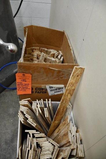 SMALL WOODEN BENCH - NO CONTENTS & (2) BOXES OF OSB SHIMS 21" x 2" x 1/4"