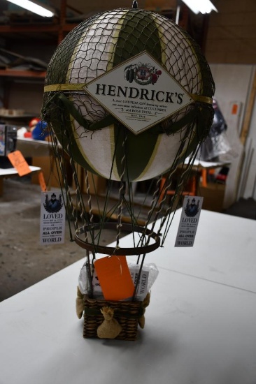 HENDRICKS GIN HOT AIR BALOON & BASKET DISPLAY W/EXTRA TAGS, HANGABLE, 32"H X 15"W X 15" DEEP