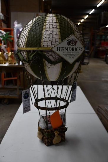 HENDRICKS GIN HOT AIR BALOON & BASKET DISPLAY W/EXTRA TAGS, HANGABLE, 32"H X 15"W X 15" DEEP