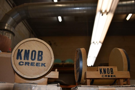 (2) KNOBS CREEK BARREL COUNTER DISPLAYS, NIB, 8"H X 10"W X 9"D