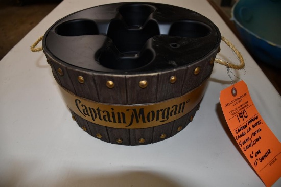 CAPTAIN MORGAN COMBO ICE BUCKET, 4 GLASS, 1 BOTTLE CADDY/STAND, 6"H, 12" DIAMETER