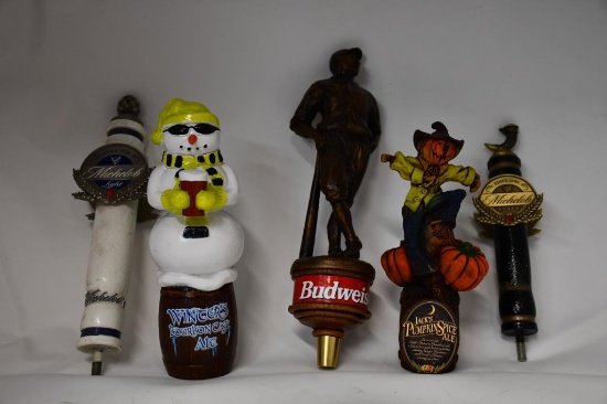 (5) TAP MARKERS: WINTER ALE, JACKS PUMPKIN, SM MICHILOB LAGER, BUDWEISER,