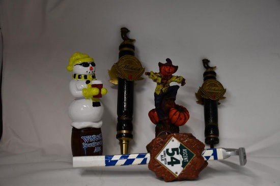 (5) TAP MARKERS: WINTER ALE, JACKS PUMPKIN, SM MICHILOB LAGER, BUDWEISER,