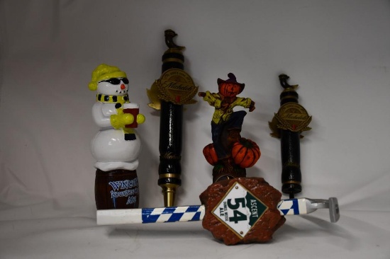(5) TAP MARKERS: WINTER ALE, JACKS PUMPKIN, SM MICHILOB LAGER, BUDWEISER,