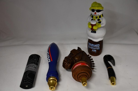 (5) TAP MARKERS: WINTER ALE, BUDWEISER, SILVER TOTEM, AMBER BOCK, BUSCH