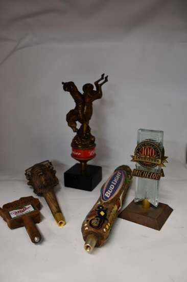 (5) TAP HANDLES: BUD LIGHT (TOTEM), BUD (BRONCO), BIG HOLE HEAD STRONG, MILLER WISC.,