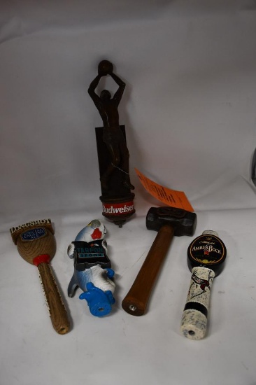 (5) TAP HANDLES: AMBER BOCK, CLYDESDALE, BUD (BASKETBALL), TARPON, LONG SHOT