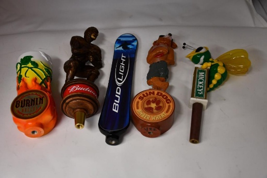 (5) TAP HANDLES: BUD (FOOTBALL), BURNIN' HELLES, BUD LIGHT (SNOWBOARD), SUN DOG, MICKEYS WASP