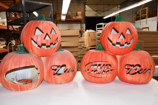 (2) SETS OF CARVED BUSWEISER PUMPKINS, ONE IS DAMAGED