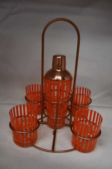 COINTREAU SHAKER/GLASS SET IN COPPER COLORED CADDY